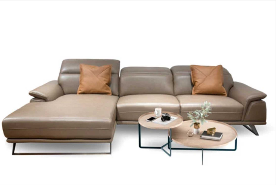 Bộ sofa góc chất liệu da bò Italia Divano L864 màu Apricot - Mẫu 10