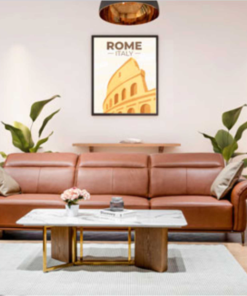 Sofa văng 3 chỗ chất liệu da bò Italia Divano S-833 màu Camel - Mẫu 16